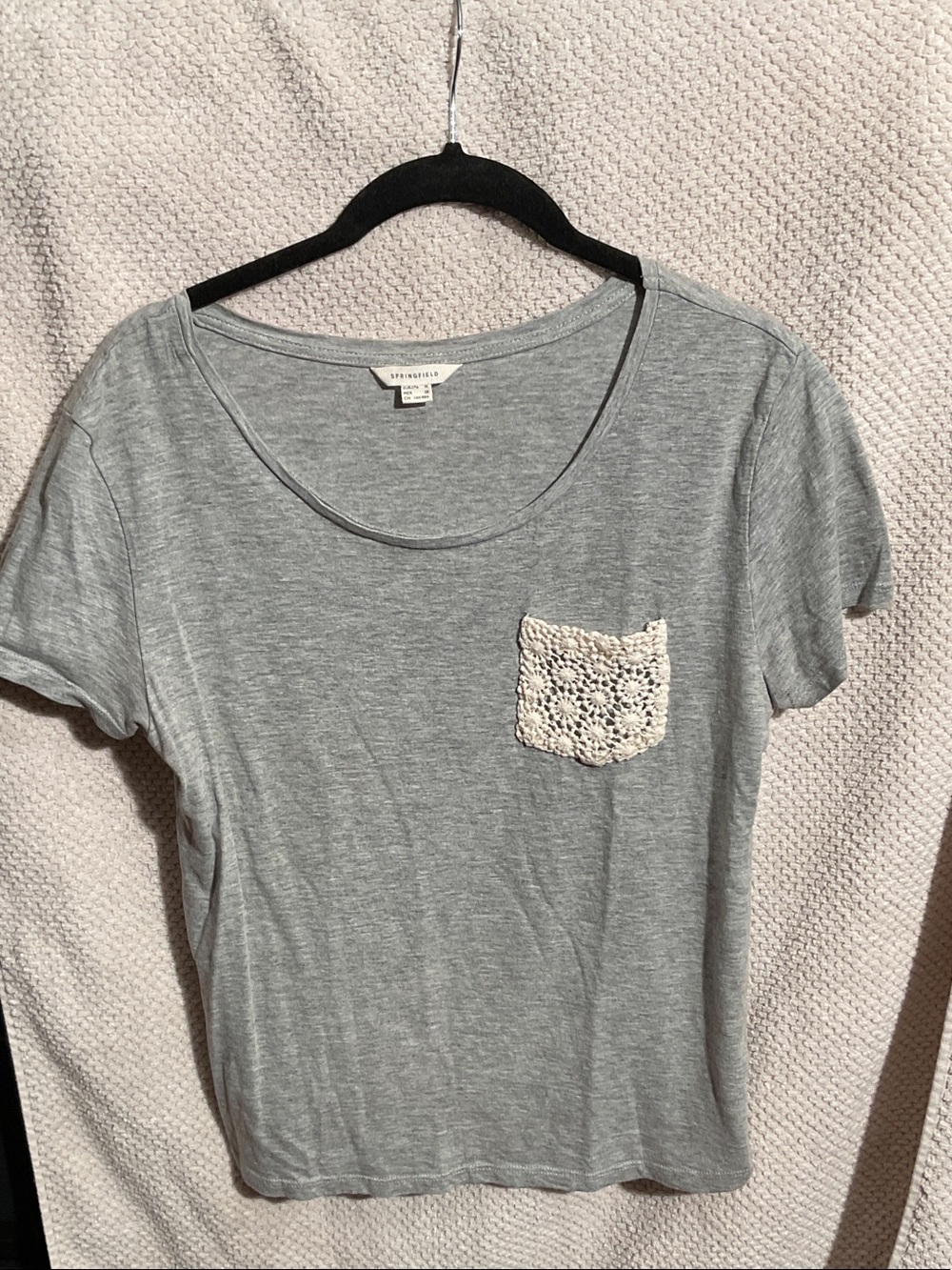 Atmosphere Heather Gray Scoop Neck Tee with Crochet Pocket